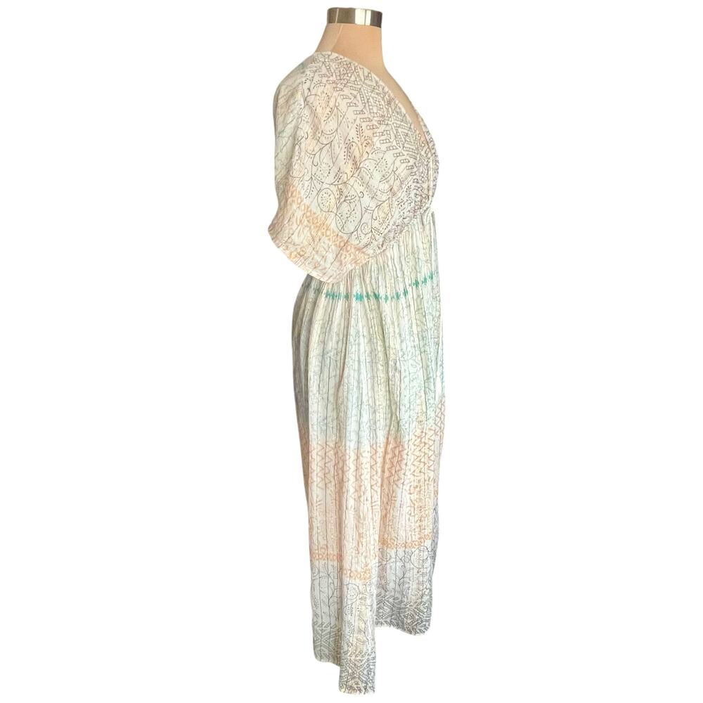 World Market Kaftan Maxi Dress Cream Multicolor Tribal Floral Pattern Size S/M - Picture 6 of 15